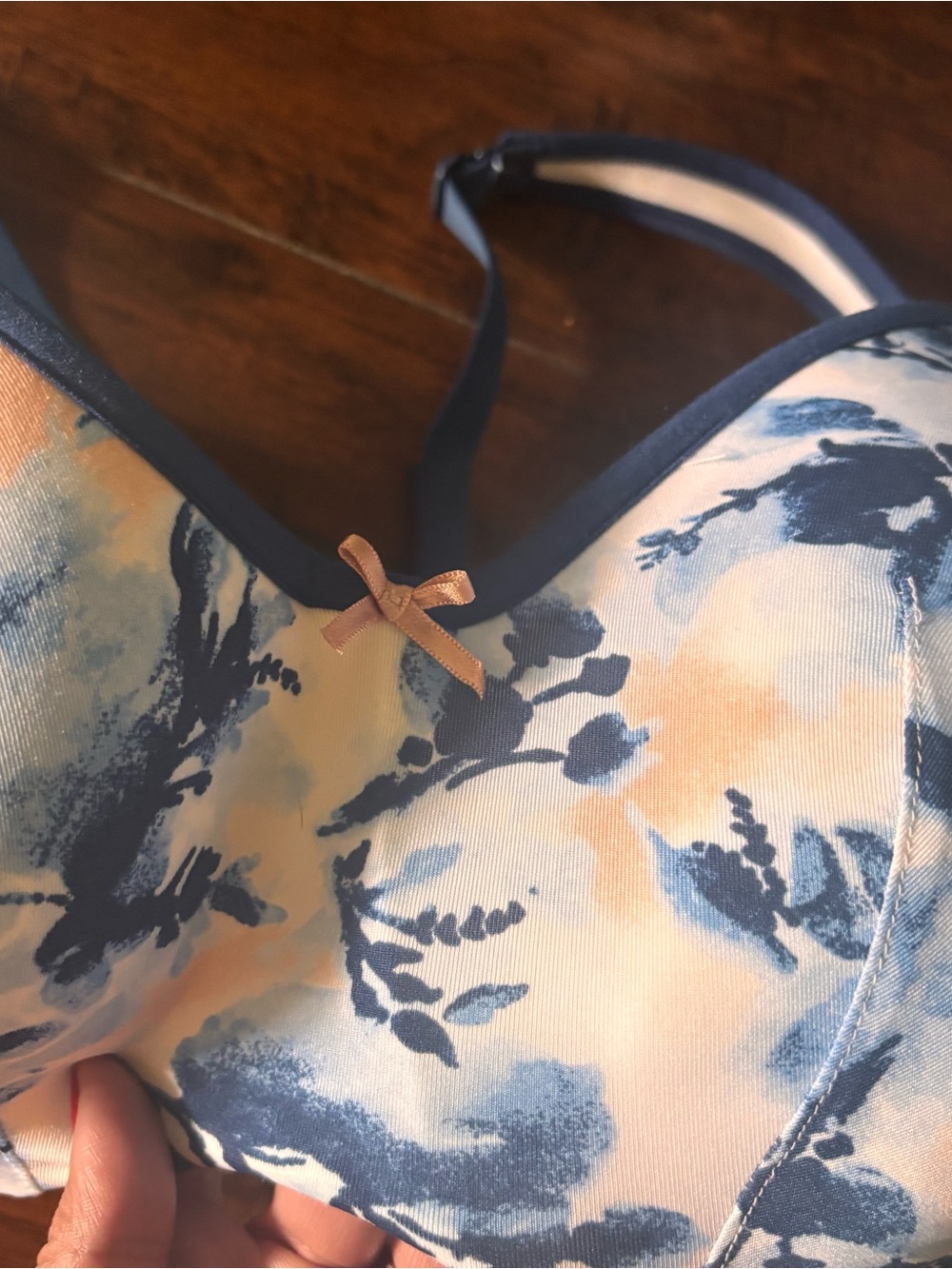 Cacique Navy and Peach Floral Underwire Bra - Picture 3 of 5